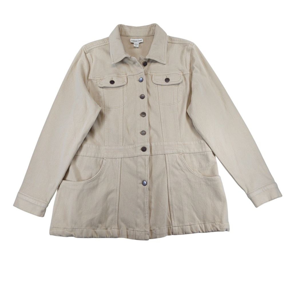 Coldwater Creek Womens XL Beige Cotton Stretch Button Front Utility Jacket Coat